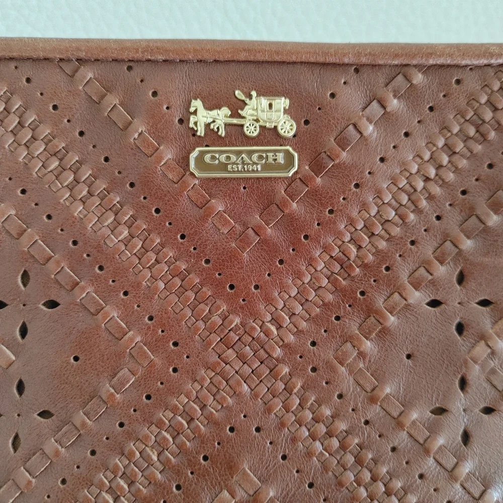Coach Leather Wristlet with Laser Cut Detail - Rich Brown - OS - Picture 8 of 8